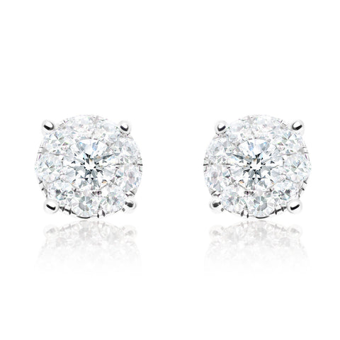 14k White Gold Diamond Cluster Stud Earrings