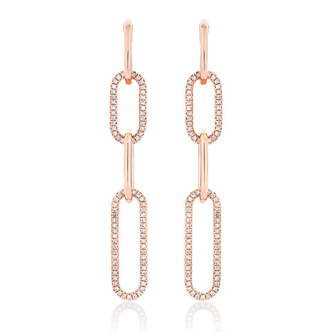 14k Rose Gold Diamond Dangle Paperclip Earrings