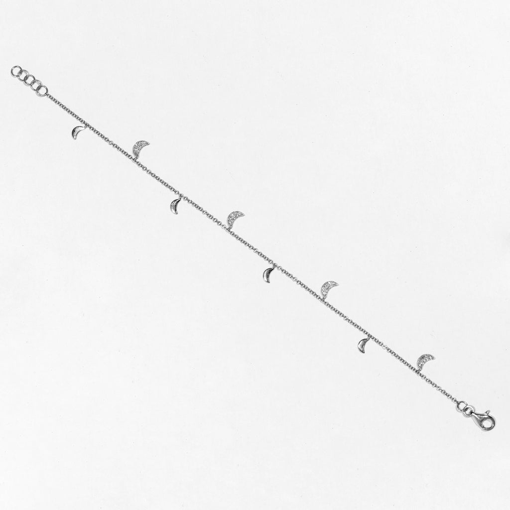 14k White Gold Diamond Dangle Half Moon Bracelet