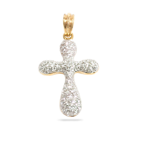18k Two Tone Gold Diamond Pave Cross .58 cts t.w.