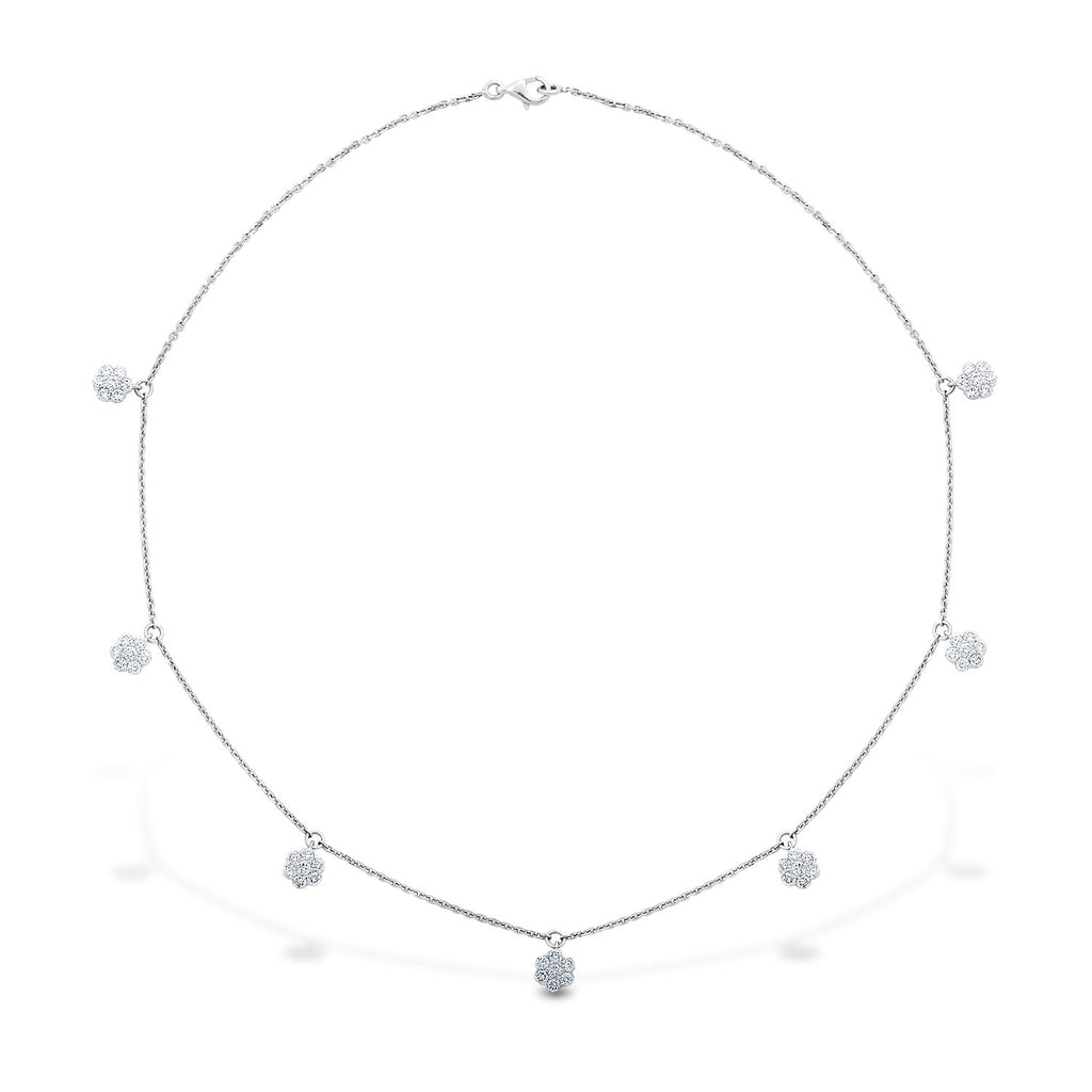 14K White Gold Diamond Flower Cluster Necklace