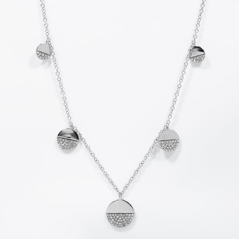14k White Gold Diamond Circle Dangle Necklace
