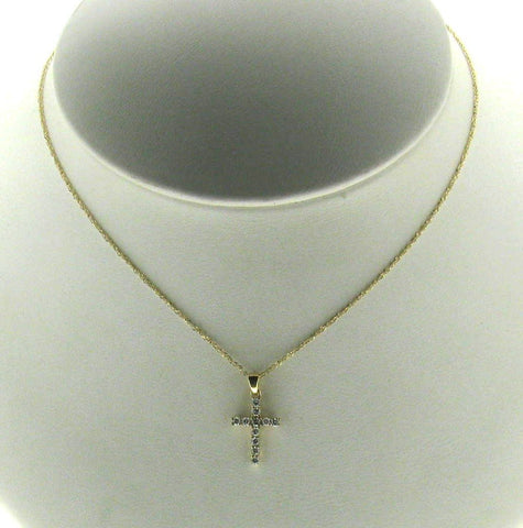 14k Yellow Gold Miniature Diamond Cross Pendant Necklace