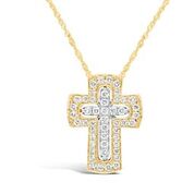 14k Two Tone Gold Diamond Cross Pendant Necklace