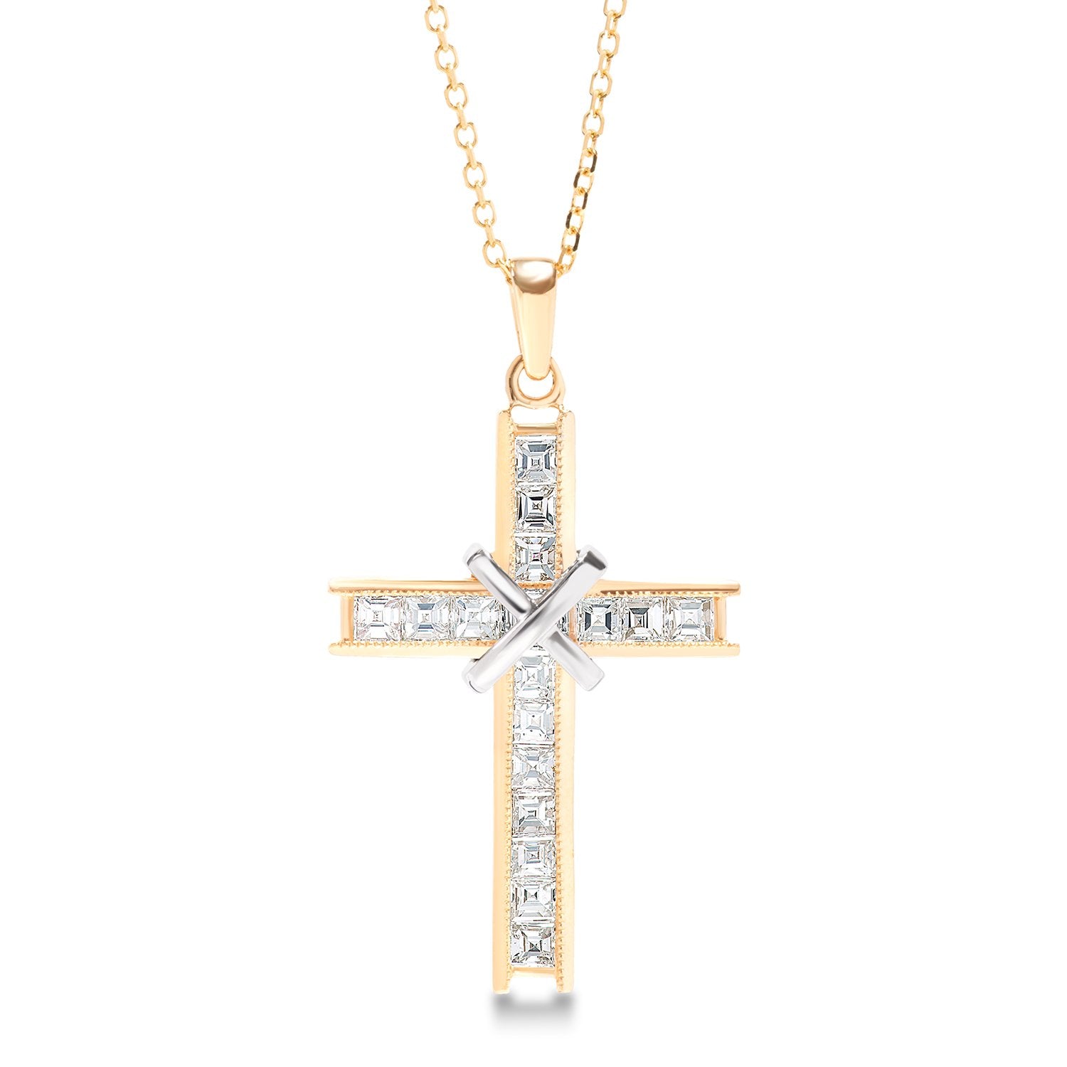 
  
  14k Two Tone Baguette Diamond Cross Necklace
  
