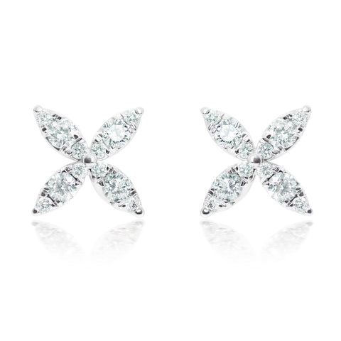 14k White Gold Flower X Stud Earrings (57.cts)