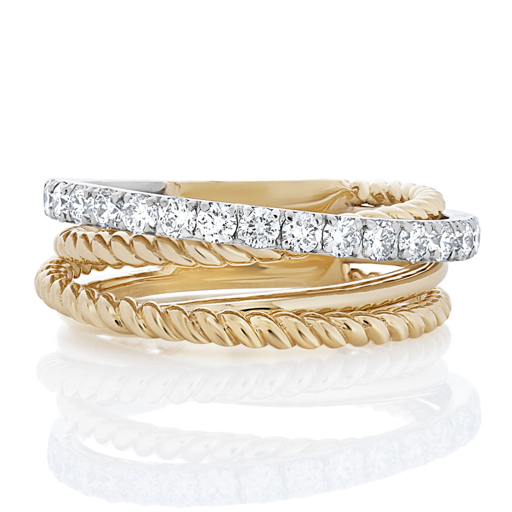 14k Yellow and White Gold Multi-Row Diamond Ring