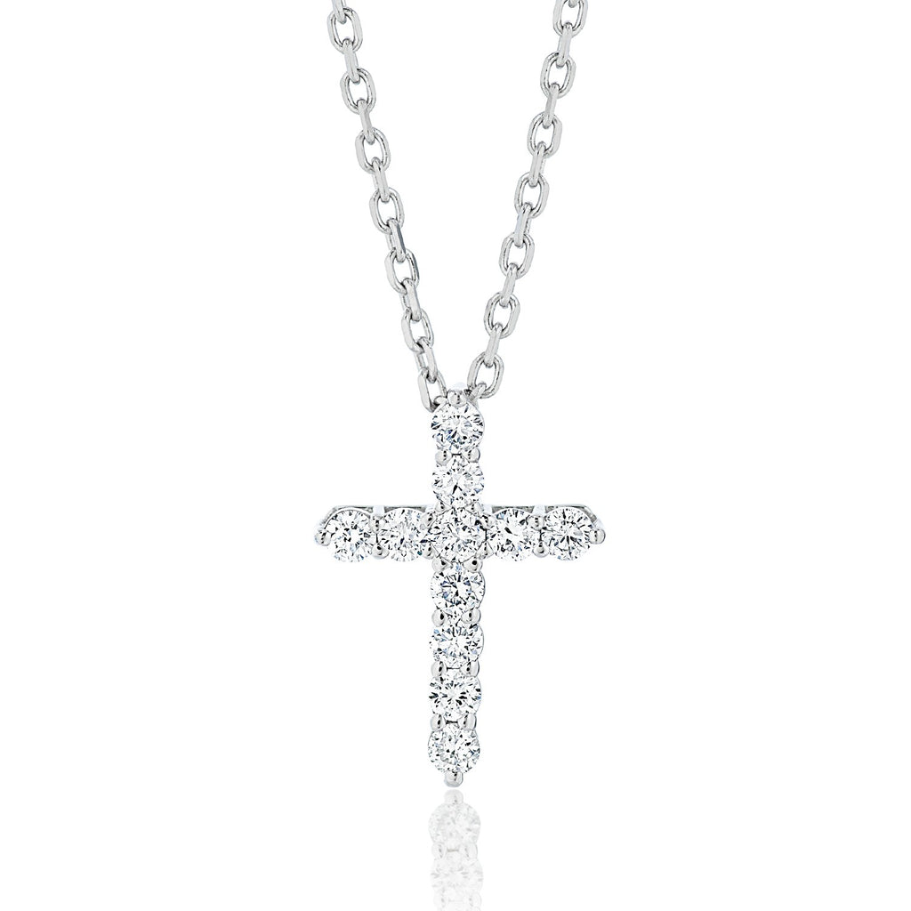 14k White Gold Small Diamond Cross Necklace