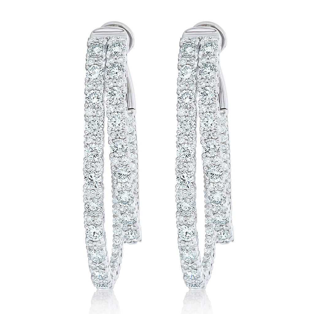 14k White Gold Double Hoop Diamond Earrings