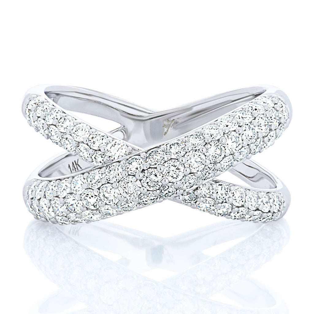 14k White Gold Diamond Crossover Ring