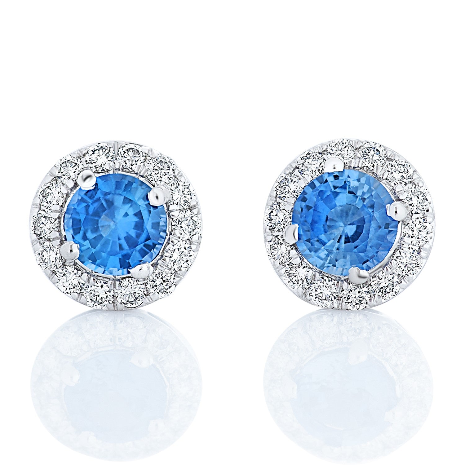 14k White Gold Sapphire and Diamond Stud Earrings