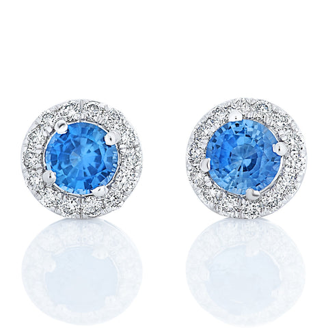 14k White Gold Sapphire and Diamond Stud Earrings