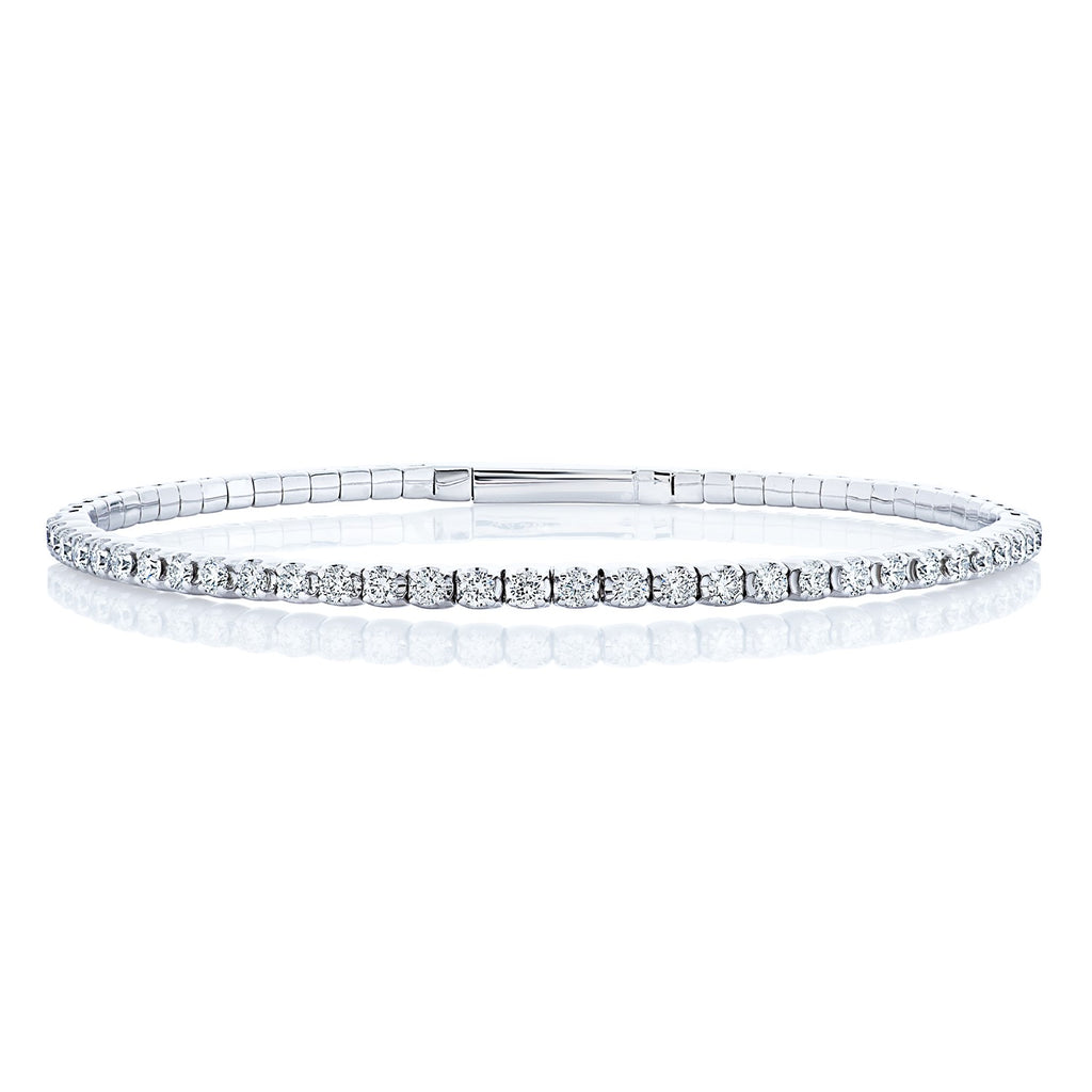 14k White Gold Single Row Diamond Bangle Bracelet