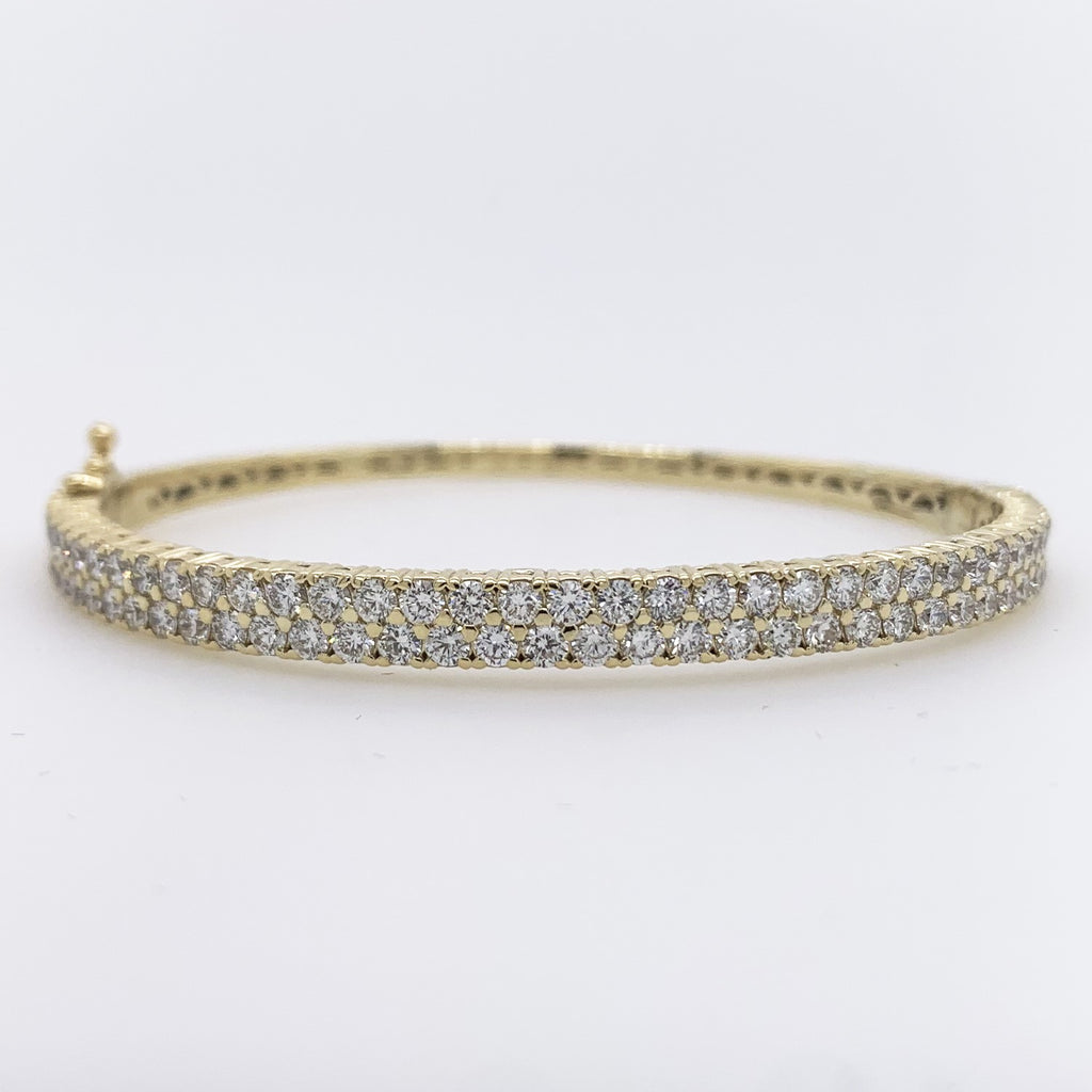 14k Yellow Gold Double Row Diamond Bangle Bracelet