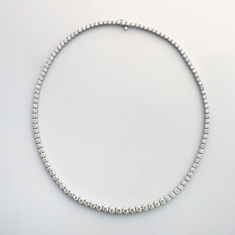 14K White Gold Round Diamond Crown Set Riviera Necklace 11.05 CT