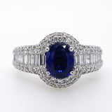 14k White Gold diamond and Sapphire Halo Ring