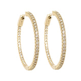 14K Yellow Gold 1 1/4” Round Diamond In/Out Hoop Earrings