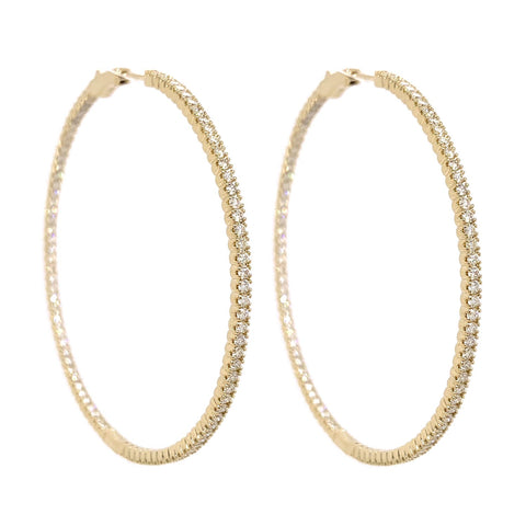 14K 2 1/4” Yellow Gold Round Diamond In/Out Hoop Earrings
