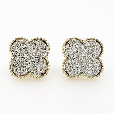 14K Two Tone Diamond Clover Earrings