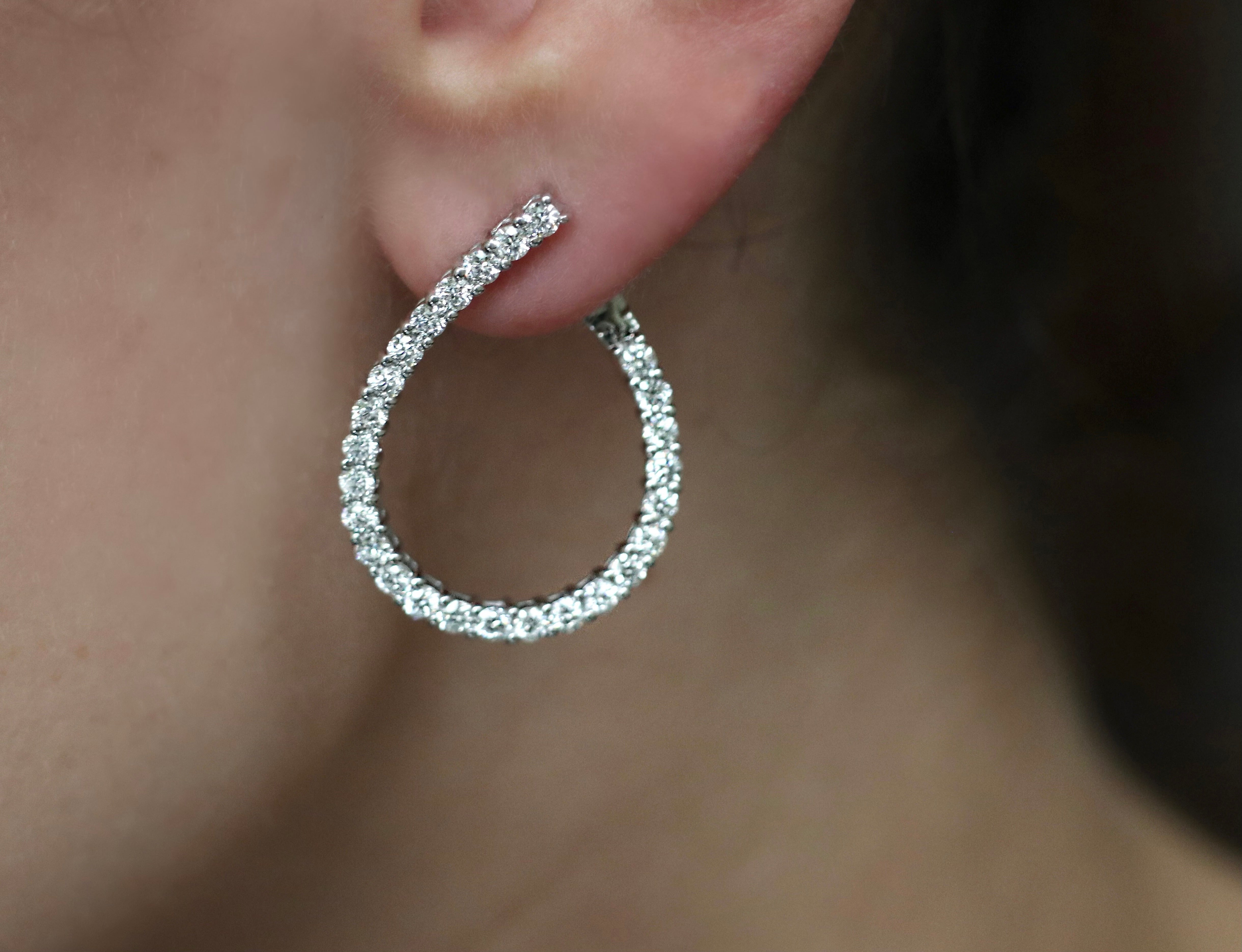 
  
  14K White Gold Round Diamond Loop Earrings
  

