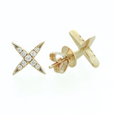 14k Yellow Gold Diamond X stud Earrings