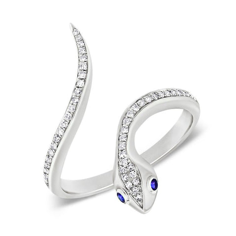 14k White Gold Diamond and Sapphire Snake Wrap Ring