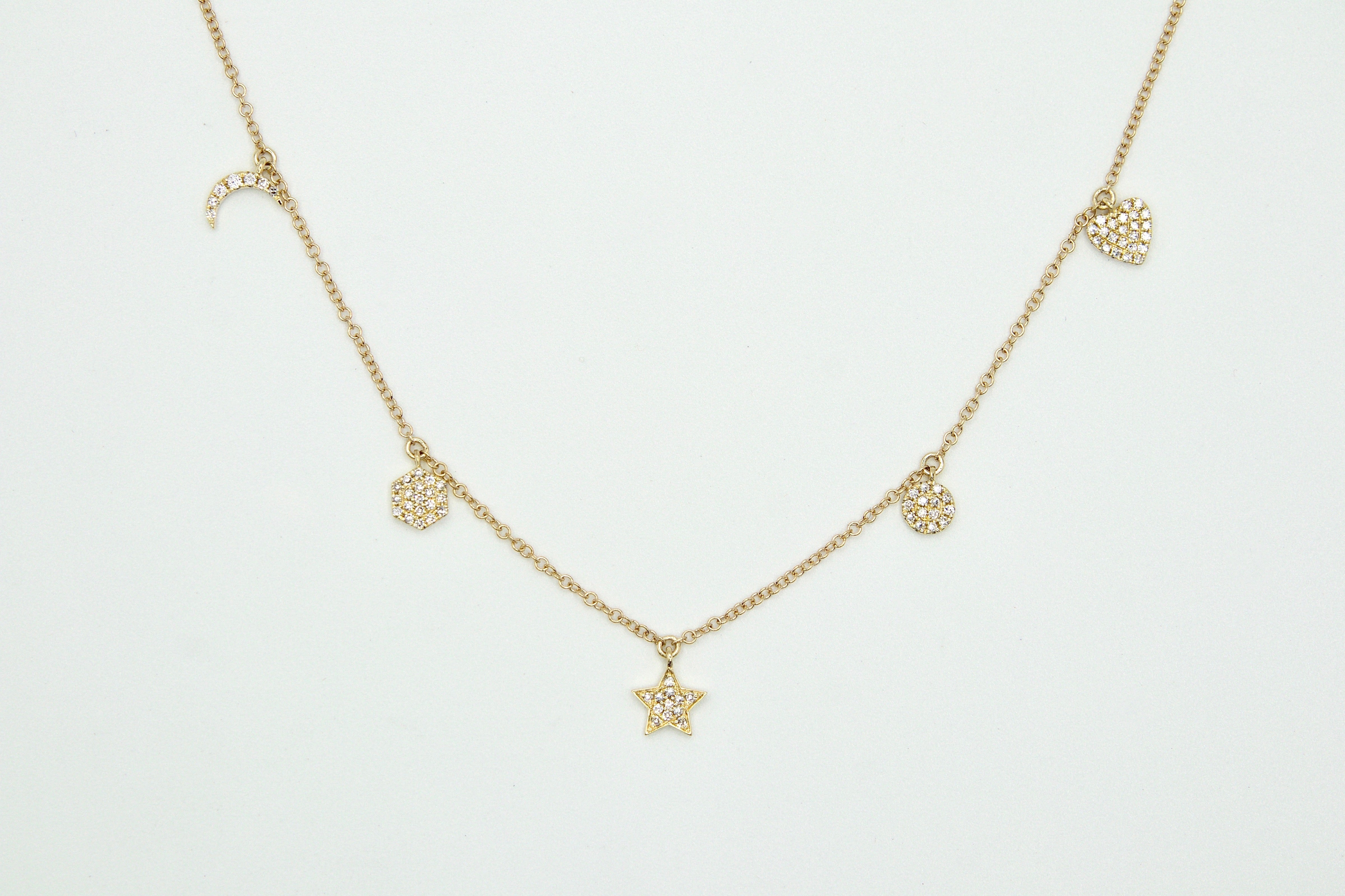 
  
  Adjustable 14k Yellow Gold Diamond Charm Necklace
  
