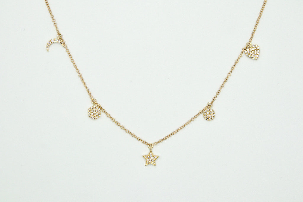 Adjustable 14k Yellow Gold Diamond Charm Necklace