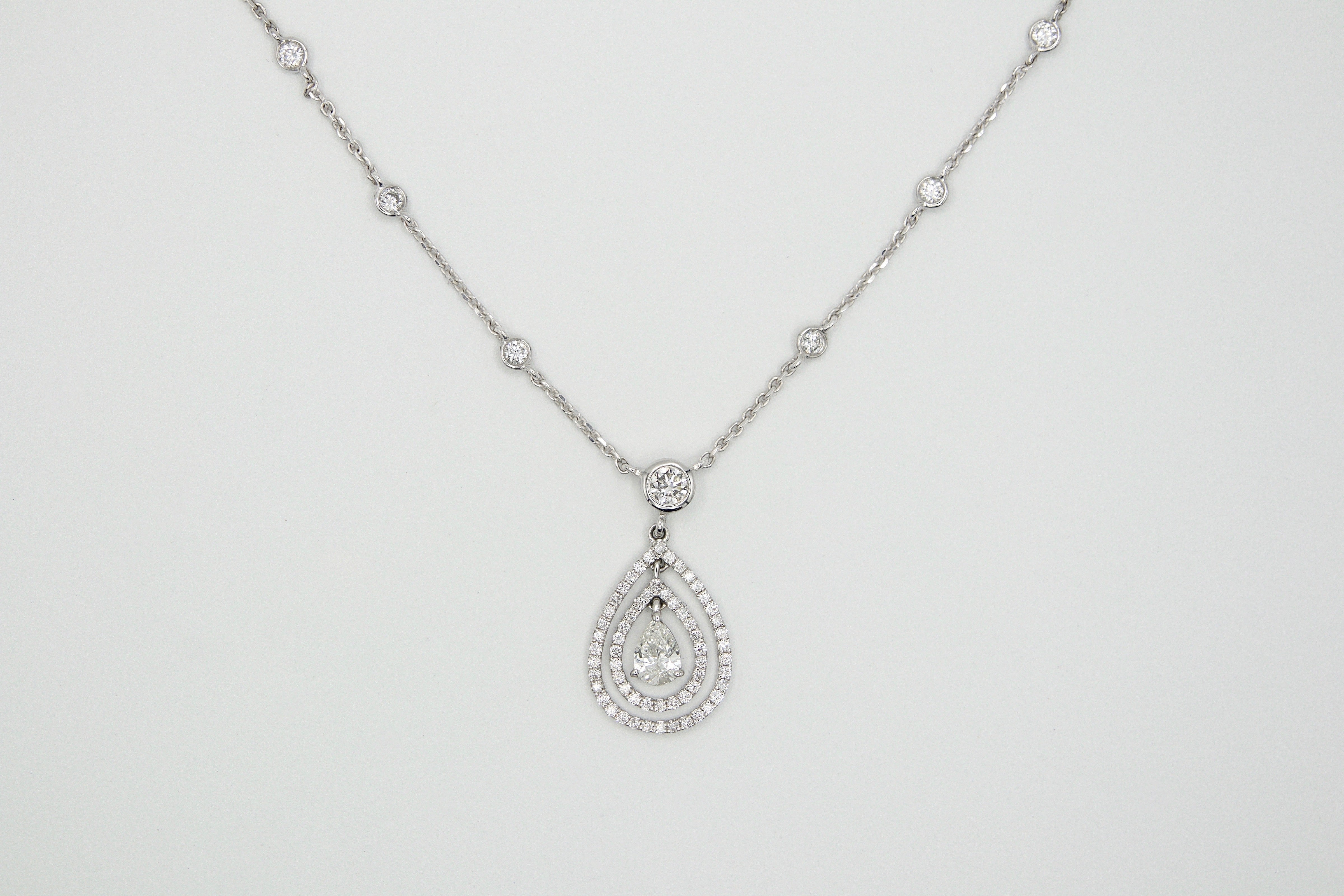 
  
  14k White Gold Pear Shaped Diamond Necklace With Diamond Chain
  
