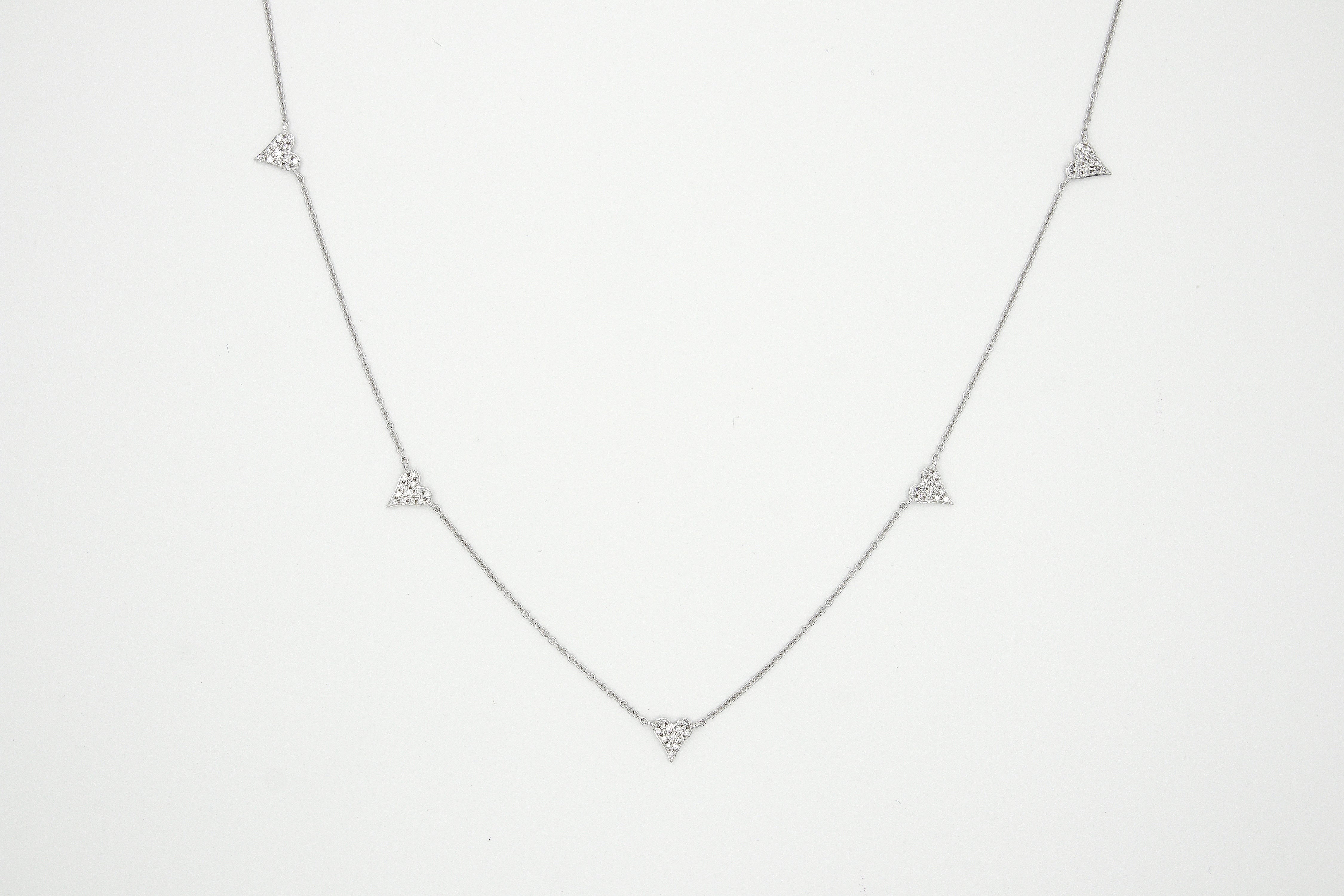 
  
  Adjustable 14k White Gold Station Diamond Heart Necklace
  
