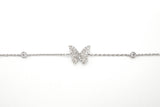 14k White Gold Diamond Butterfly Bracelet with Diamond Chain