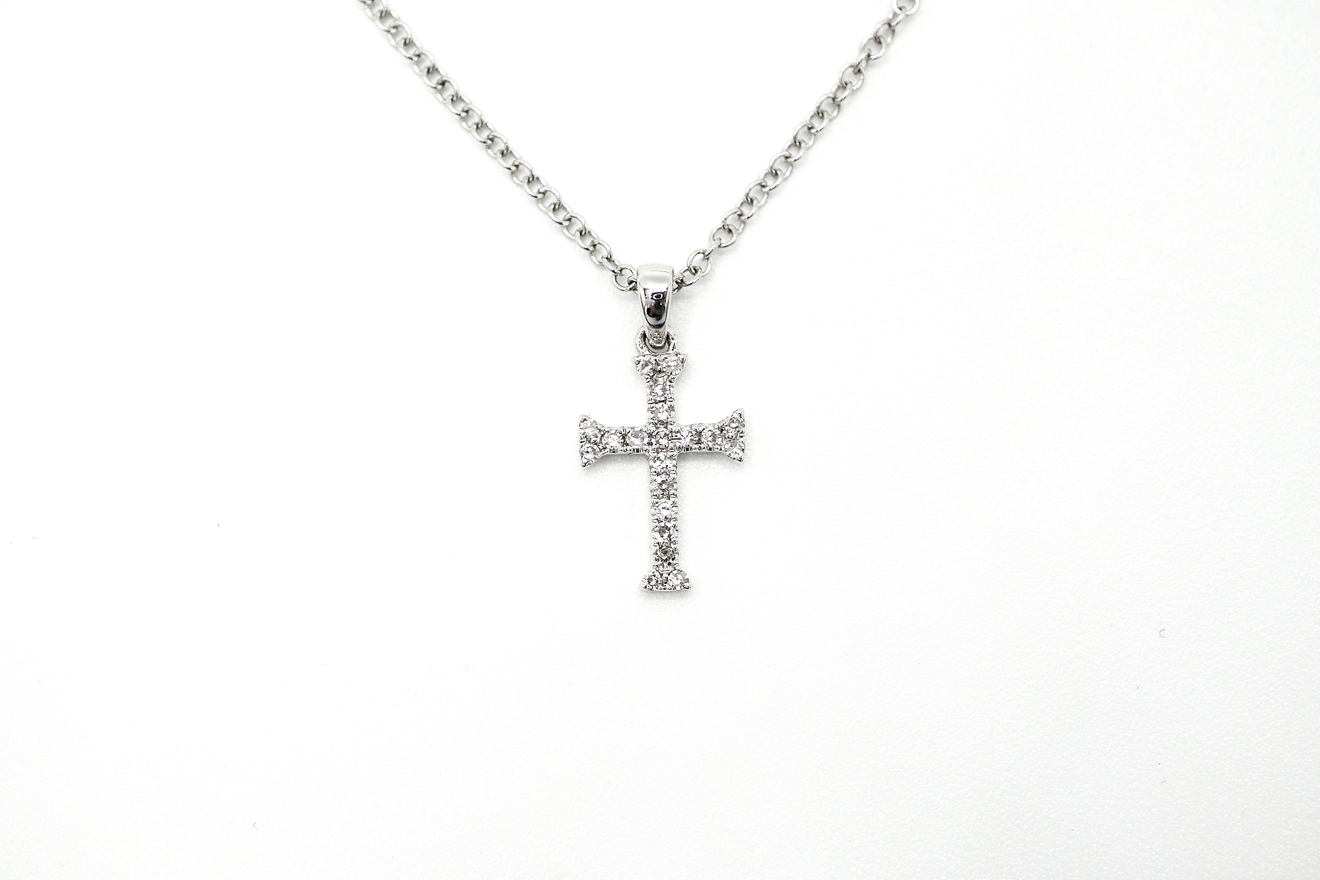 
  
  14k White Gold Miniature Diamond Cross Pendant Necklace
  
