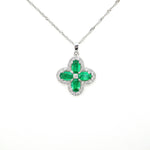 
  
  14k White Gold Emerald Diamond Clover Pendant Necklace
  
