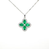 
  
  14k White Gold Emerald Diamond Clover Pendant Necklace
  
