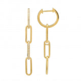 14K Yellow Gold Diamond Paper Clip Dangling Earrings