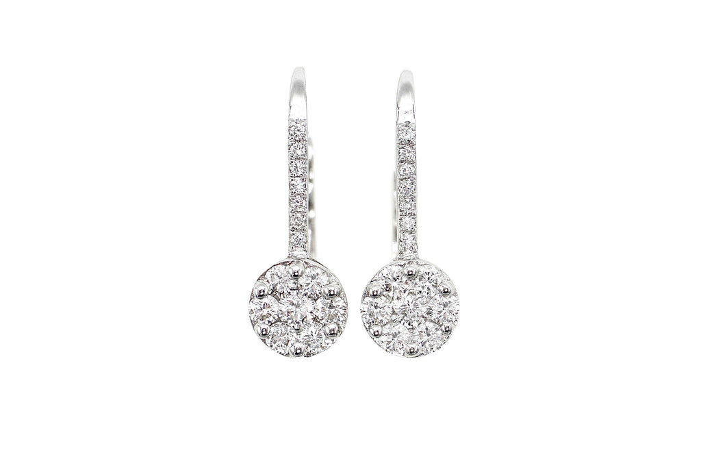 14K White Gold Diamond Circle Cluster Hanging Earrings (1ct. t.w.)