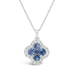 
  
  14K White Gold Diamond and Sapphire Clover Pendant Necklace
  
