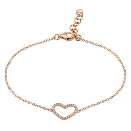 14K Rose Gold Diamond Open Heart Bracelet