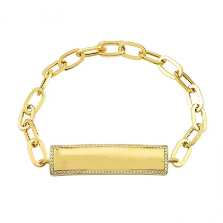 14K Yellow Gold Diamond Paperclip Engravable ID Bracelet