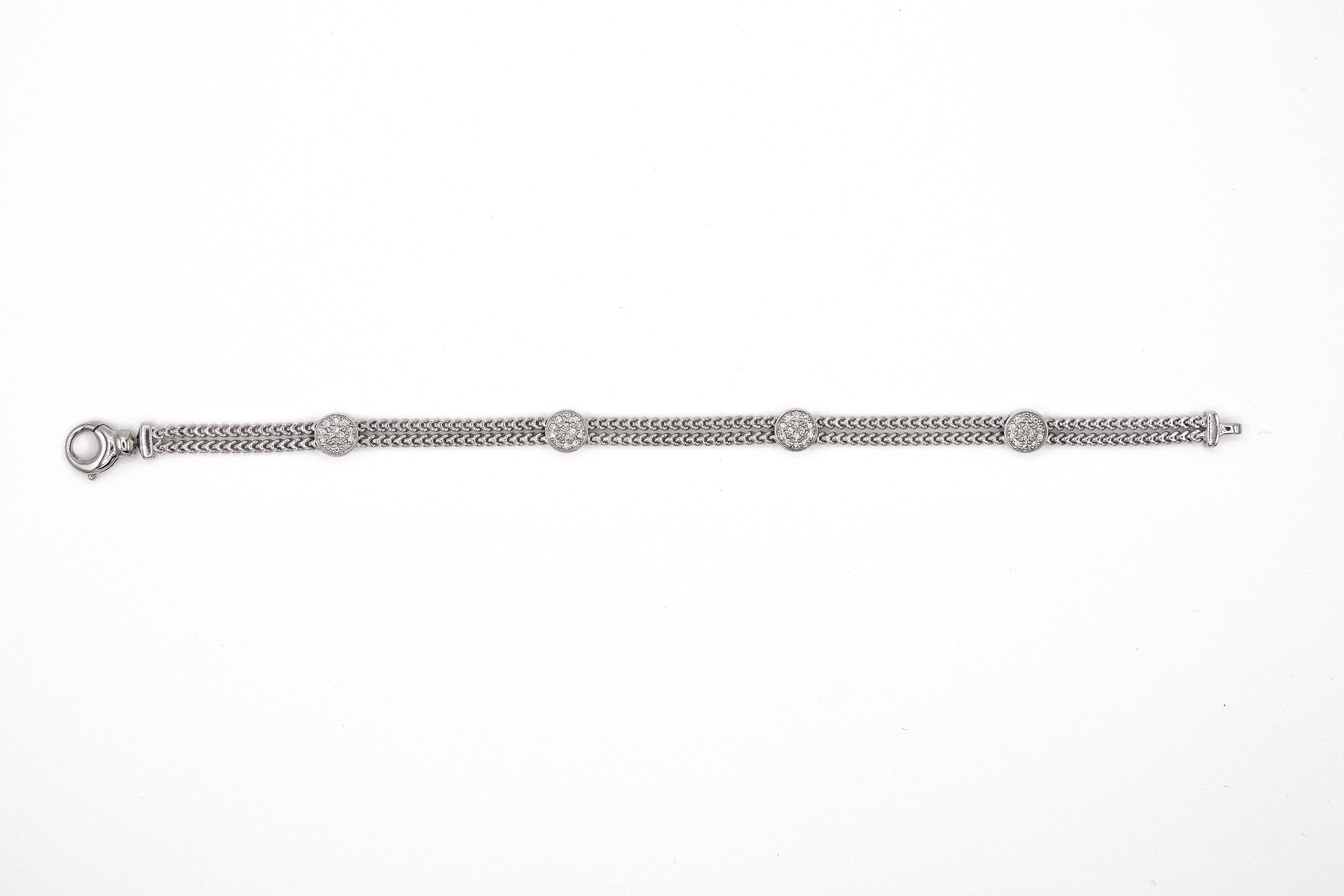 
  
  14k White Gold Double Chain Round Segment Diamond Bracelet
  
