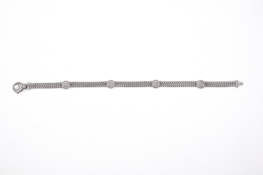 14k White Gold Double Chain Round Segment Diamond Bracelet