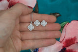 14k White Gold Diamond Cluster Clover Pendant Necklace