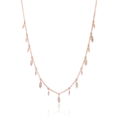 14k Rose Gold Marquise Shaped Diamond Dangle Necklace