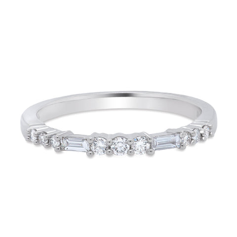 14k white gold round and baguette diamond barset ring, Genovese Jewelers