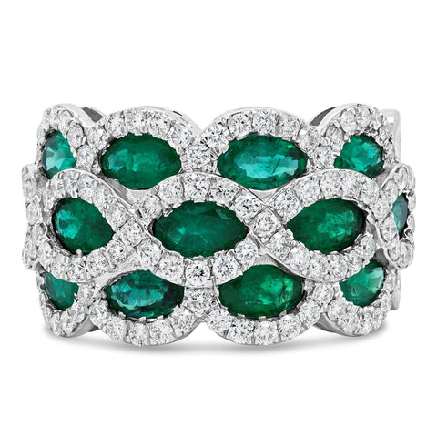Emerald & Diamond Lattice Style Band Ring