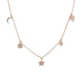 Adjustable 14k Rose Gold Diamond Charm Necklace