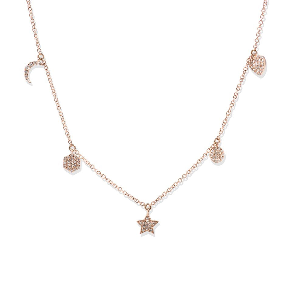 
  
  Adjustable 14k Rose Gold Diamond Charm Necklace
  
