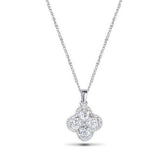 14k White Gold Diamond Cluster Clover Pendant Necklace