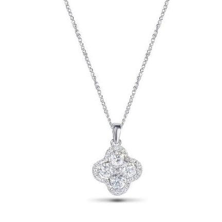 
  
  14k White Gold Diamond Cluster Clover Pendant Necklace
  
