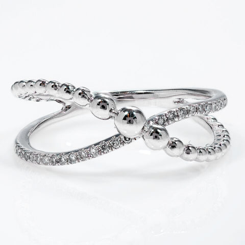 14k White Gold Criss-Cross Design Diamond Ring